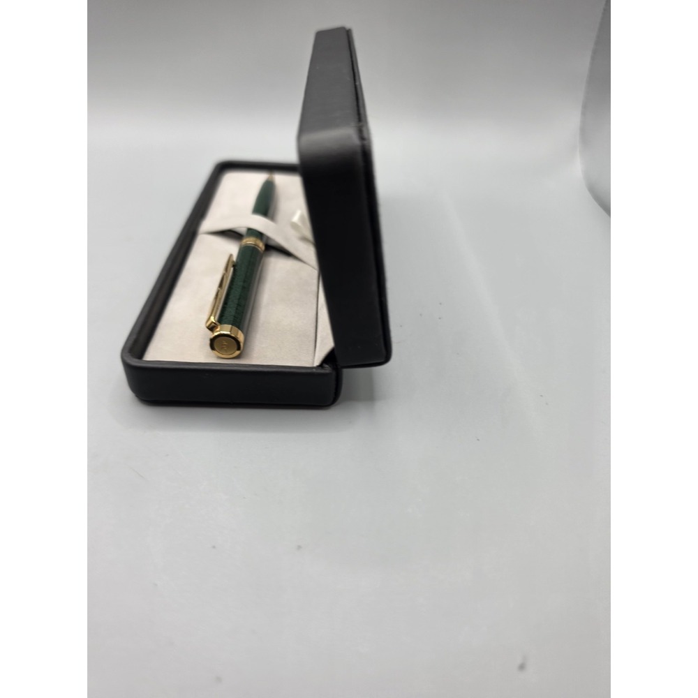 i-Mark Green Marbled Ballpoint Pen Gold Tone Trim Original Presentation Case - Picture 6 of 9